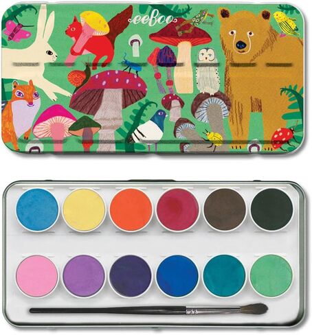 eeBoo: Tree of Life 12 Watercolors - Paint Set w Brush, Beautiful Design Tin Box, 12 Vibrant Colors, Kids Art Supplies, Ages 3+ in Saudi Arabia