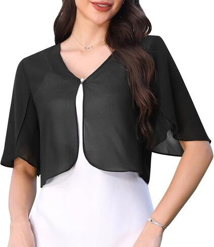 Allegra K Chiffon Bolero Shrug for Women's Open Front Ruffle Short Sleeve Cropped Cardigan for Evening Dress in Saudi Arabia