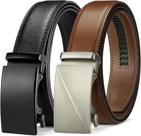 Ratchet Belt for Men - 2 Packs Leather Mens belt For Gift Men Dress and Casual,Trim to Fit in Saudi Arabia