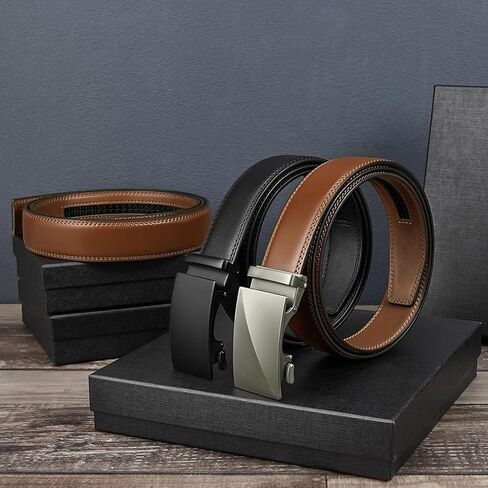 Ratchet Belt for Men - 2 Packs Leather Mens belt For Gift Men Dress and Casual,Trim to Fit in Saudi Arabia