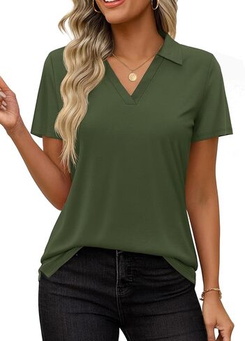 YUCOLEN Polo Shirts for Women Short Sleeve V Neck Golf Shirt UPF 50+ Sun Protection Work Summer Casual Tops in Kuwait