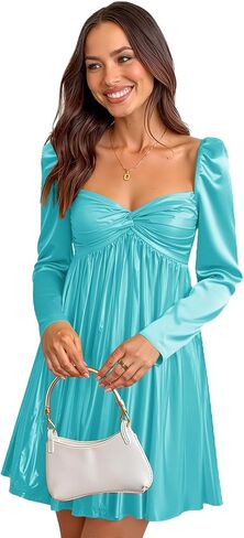 فستان حفلات الكريسماس من الساتان على شكل قلب مع أكمام طويلة وقصيرة ومطويات لحفلات الكوكتيل للمراهقين 2026 in Kuwait