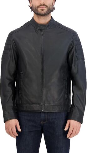 Cole Haan Mens Stand Collar Fully Lined Leather Jacket in Saudi Arabia