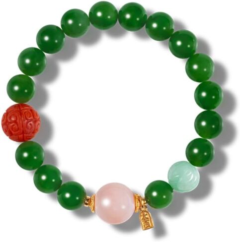 18K Gold Over S925 Sterling Silver Jadeite Bracelets, Hetian Green Amber White Jadeite Beaded Pink Opal Red Agate Bracelet, Gift for Aunt on Easter in Saudi Arabia