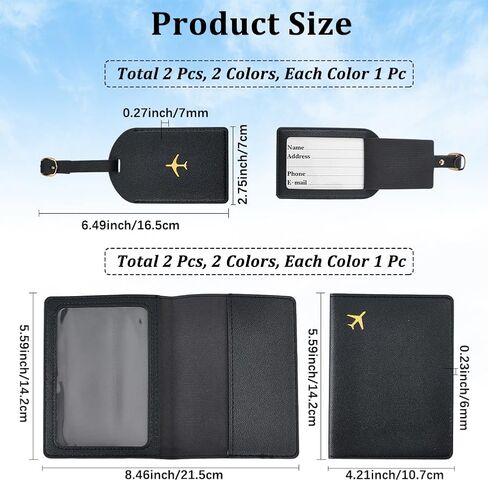 2 Set Mr and Mrs PU Leather Passport Covers Luggage Tags Honeymoon Plane Travel Holder Set Card Holder Books Case Protector Sleeve with Suitcase Travel ID Labels Black White for Couples Gift in Saudi Arabia