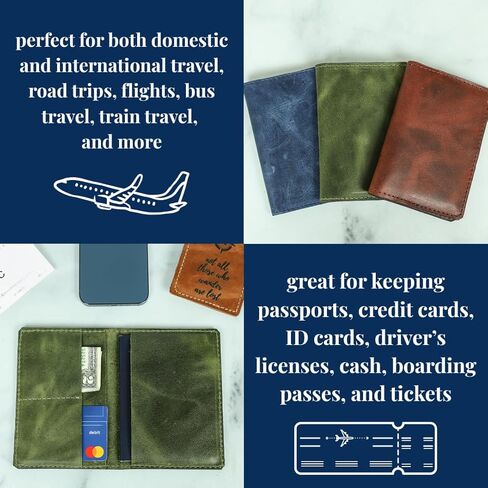 Genuine Leather Passport Wallet for Women or Men – Handmade – Full-Grain Leather Passport Holder (Dark Blue) in Saudi Arabia
