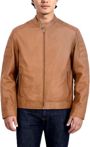 Cole Haan Mens Stand Collar Fully Lined Leather Jacket in Saudi Arabia