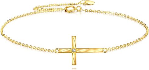 DOVRAN 10K 14K Real Gold Cross Bracelet for Women Solid Yellow Gold Faith Bracelet Religious Jewelry Christmas Gifts for Wife Mom in Saudi Arabia