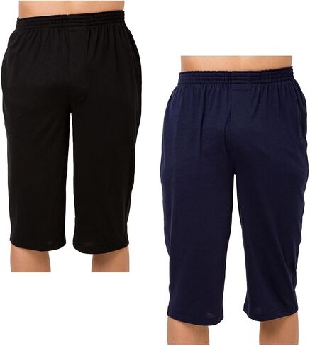 Y's factory Men's Knit Lounge Pants 2 Pack | 3/4 Length | Lightweight Steteco Pajama Bottoms | Breathable Quick Dry in Saudi Arabia