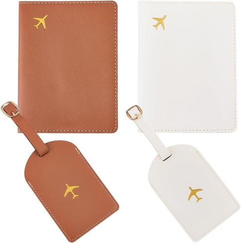 2 Set Mr and Mrs PU Leather Passport Covers Luggage Tags Honeymoon Plane Travel Holder Set Card Holder Books Case Protector Sleeve with Suitcase Travel ID Labels Black White for Couples Gift in Saudi Arabia