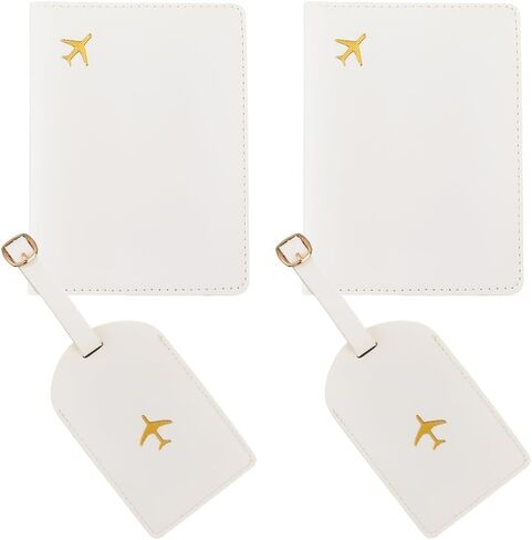 2 Set Mr and Mrs PU Leather Passport Covers Luggage Tags Honeymoon Plane Travel Holder Set Card Holder Books Case Protector Sleeve with Suitcase Travel ID Labels Black White for Couples Gift in Saudi Arabia