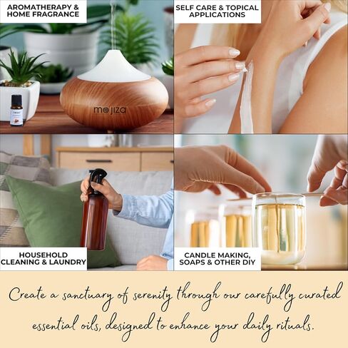 مجموعة هدايا الزيوت العطرية النقية للعلاج العطري من موجيزا، 8 زيوت - اللافندر، شجرة الشاي، النعناع، ​​اللبان، إكليل الجبل، البرتقال الحلو، عشبة الليمون، الأوكالبتوس، 10 مل لكل منها كوشير معتمد، نباتي ولم يتم الإساءة إلى الحيوانات لتصنيعه. in Kuwait