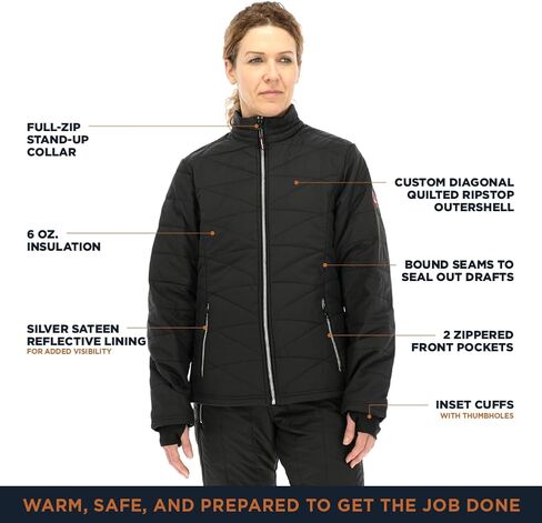 سترة نسائية مبطنة من RefrigiWear - معطف شتوي معزول مع بطانة عاكسة وجيوب بسحاب وأساور أكمام بفتحة الإبهام in Kuwait