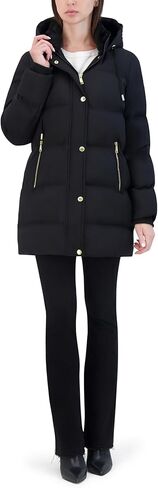 Laundry by Shelli Segal womens Stretch Puffer Jacket– Zip-off Hood Winter Coat, Faux Fur Trim, Contrast Lining in Kuwait