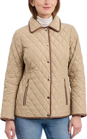 Michael Kors Womens Diamond Quilted Jacket for Women, Stylish Lightweight Jacket with Trim Detail, Khaki, Medium in Saudi Arabia