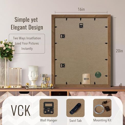 إطارات صور للحائط مقاس 16 × 20 من VCK - 3 قطع من خشب الجوز البني، إطار ملصق من الخشب الصلب ذو ملمس طبيعي in Kuwait