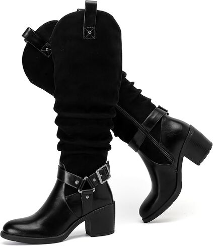Women's Knee High Boots with Chunky Heel, Pointed Toe, Comfortable and Fashionable for Fall and Winter Wear for Women. in Kuwait