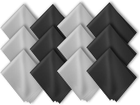 12 Pack Eyeglass Cleaning Cloths for Glasses, 6 Black & 6 Gray, 6x7 Inch Soft Lint-Free Lens Cleaning Wipes Glasses Cleaner Cloth for Screens, Cameras, and Electronics in Saudi Arabia