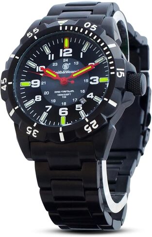 Smith & Wesson Men's Emissary Swiss Tritium H3 Watch with Tactical Heavy Duty Stainless-Steel Case and Band, Rotating Bezel, Durable Military Watch, Tactical Tough, Quartz Japanese Movement in Saudi Arabia
