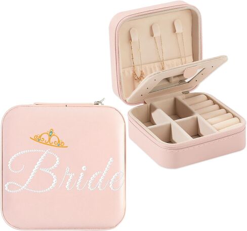 Bridesmaid Gifts for Wedding Day Bridesmaid Proposal Gifts Bachelorette Gift for Bridesmaids Bridal Party Gift for Bridesmaids Bridal Party Favors Pink Portable Travel Jewelry Box with Mirror in Saudi Arabia