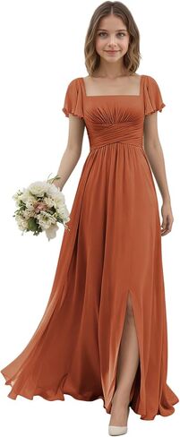Junior Bridesmaid Dresses with Sleeves for Teen Girls Square Neck Chiffon Kids Formal Dress for Wedding Guest in Saudi Arabia