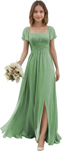 Junior Bridesmaid Dresses with Sleeves for Teen Girls Square Neck Chiffon Kids Formal Dress for Wedding Guest in Saudi Arabia