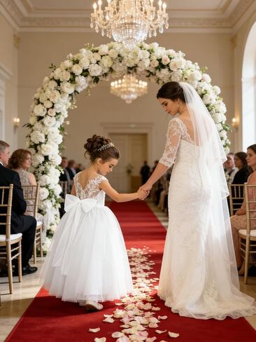Lace Applique Tulle Flower Girl Dress for Wedding Sleeveless Long Satin Bow Knot V-Back Elegant Formal Dresses in Saudi Arabia