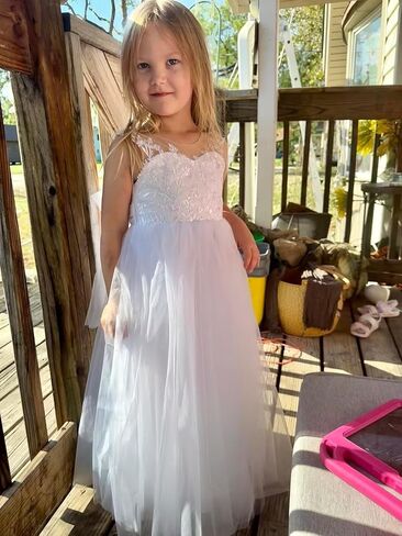 Lace Applique Tulle Flower Girl Dress for Wedding Sleeveless Long Satin Bow Knot V-Back Elegant Formal Dresses in Saudi Arabia