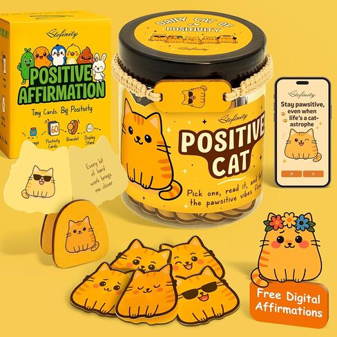 60 Positive Cat Affirmation Cards - Funny Cat Gifts For Women Birthday, Christmas Gifts For People Who Love Cats, Anxiety & Stress Relief Gift For Desk Decor in Saudi Arabia
