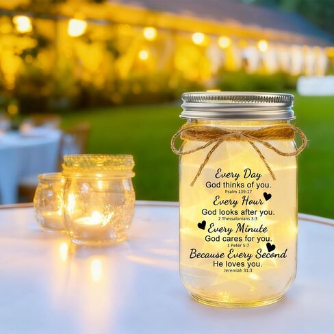 Christian Mason Jar Night Lights Gifts for Christians Women Faith Bible Religious Catholic Spiritual Gift for Women Prayer -Every Day God Thinks of You...He Loves You in Saudi Arabia