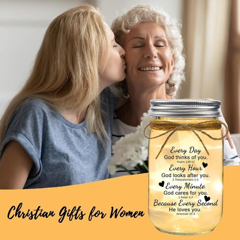 Christian Mason Jar Night Lights Gifts for Christians Women Faith Bible Religious Catholic Spiritual Gift for Women Prayer -Every Day God Thinks of You...He Loves You in Saudi Arabia