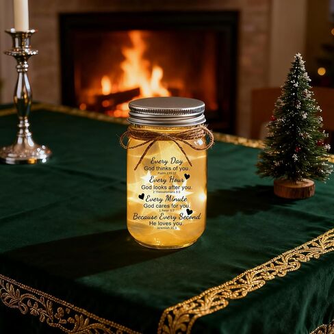 Christian Mason Jar Night Lights Gifts for Christians Women Faith Bible Religious Catholic Spiritual Gift for Women Prayer -Every Day God Thinks of You...He Loves You in Saudi Arabia