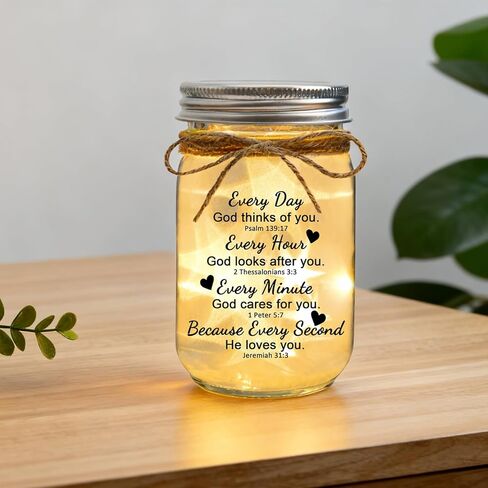 Christian Mason Jar Night Lights Gifts for Christians Women Faith Bible Religious Catholic Spiritual Gift for Women Prayer -Every Day God Thinks of You...He Loves You in Saudi Arabia