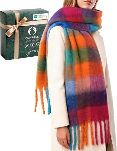 FURTALK Winter Scarf for Women, Oversized Plaid Chunky Thick Blanket Scarves Warm Colorful Cold Weather Long Wrap in Saudi Arabia
