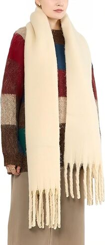 Chunky Scarf for Women Winter Oversized Thick Warm Tassel Scarves Cold Weather Large Blanket Soft Warm Shawl Wraps in Saudi Arabia