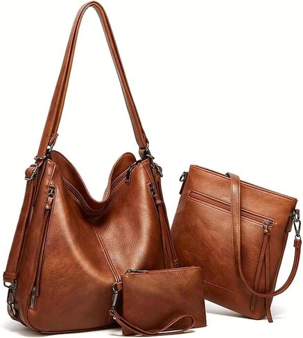 3-Piece Genuine Leather Handbag Set, Convertible Backpack and Crossbody Purse, Hobo Shoulder Tote Collection in Saudi Arabia
