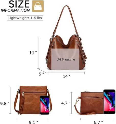 3-Piece Genuine Leather Handbag Set, Convertible Backpack and Crossbody Purse, Hobo Shoulder Tote Collection in Saudi Arabia