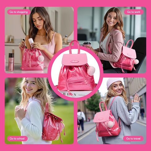 حقيبة ظهر صغيرة من MINISO Barbie، حقيبة باربي جلدية متينة وسهلة العناية ومقاومة للماء، حقيبة ظهر باربي لطيفة وأنيقة للنساء والفتيات in Saudi Arabia