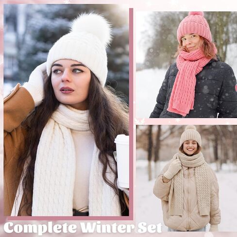 Liitrsh 18 Pcs Winter Beanie Hat Scarf Gloves Set for Women Knitted Hat Warm Scarves Touchscreen Glove for Cold Weather Gift in Saudi Arabia
