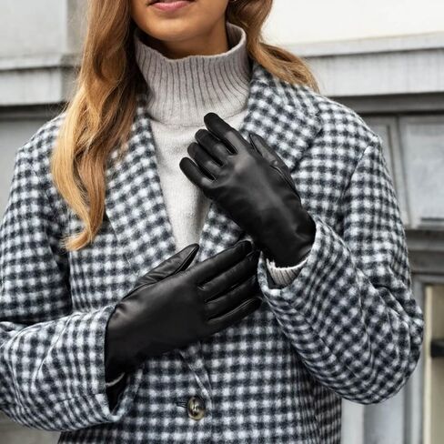 Fratelli Orsini Winter Gloves Isabella Black for Women - Lambskin Leather Gloves cashmere lining & touchscreen - color Black in Saudi Arabia
