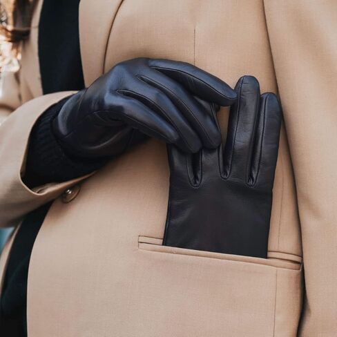 Fratelli Orsini Winter Gloves Isabella Black for Women - Lambskin Leather Gloves cashmere lining & touchscreen - color Black in Saudi Arabia