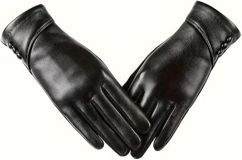 Winter Leather Gloves for Women,Gloves for Women Cold Weather Touch Screen with Wool Fleece Lined,Women PU Warm Glove in Saudi Arabia