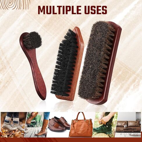Vesici 3 Pcs Boot Brush Shoe Cleaning Horsehair Brush Wood Handled Shoe Cleaner Tool for Leather Care Dirt Scrubber Women Men Home Accessories in Saudi Arabia