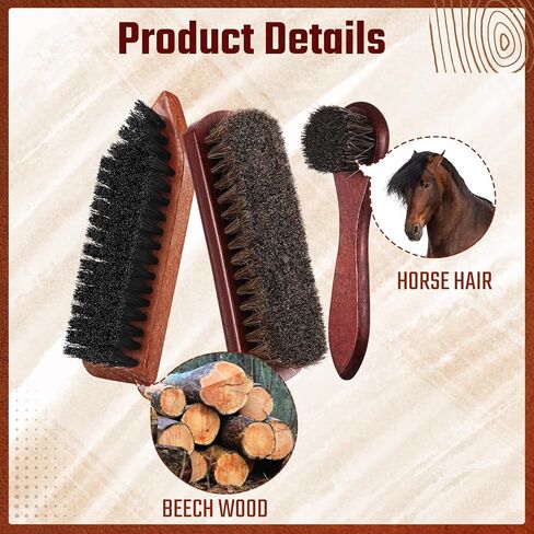 Vesici 3 Pcs Boot Brush Shoe Cleaning Horsehair Brush Wood Handled Shoe Cleaner Tool for Leather Care Dirt Scrubber Women Men Home Accessories in Saudi Arabia