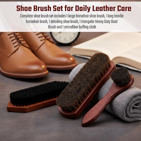 Vesici 3 Pcs Boot Brush Shoe Cleaning Horsehair Brush Wood Handled Shoe Cleaner Tool for Leather Care Dirt Scrubber Women Men Home Accessories in Saudi Arabia