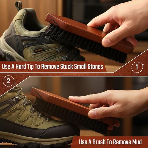 Vesici 3 Pcs Boot Brush Shoe Cleaning Horsehair Brush Wood Handled Shoe Cleaner Tool for Leather Care Dirt Scrubber Women Men Home Accessories in Saudi Arabia
