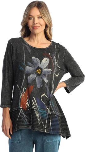Jess & Jane Women's Free Fly Mineral Washed Cotton Wavy Contrast Asymmetric Tunic Top in Saudi Arabia