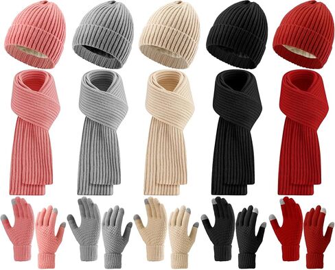 Liitrsh 18 Pcs Winter Beanie Hat Scarf Gloves Set for Women Knitted Hat Warm Scarves Touchscreen Glove for Cold Weather Gift in Saudi Arabia