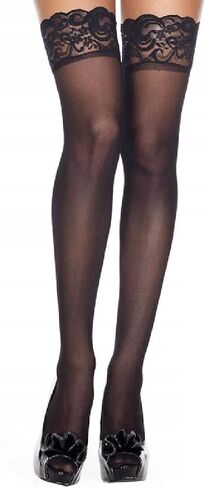 Women’s Black Fishnet Stockings with Silicone Lace Top, Hold-Up Style in Saudi Arabia