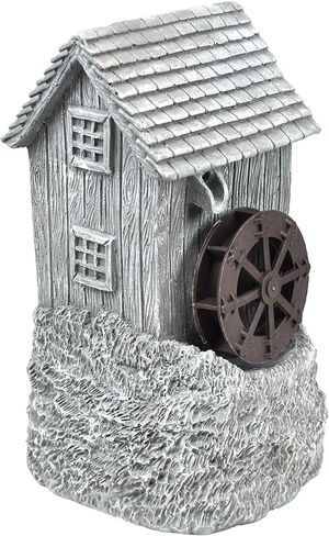Bernini Casa Cottage Mini Water Fountain, for Outdoor, Garden, Patio, Indoor, Tabletop, Miniature Fountain, Water Fountain Outdoor Electric, Water Wheel Cordless Fountain (Grey) in Saudi Arabia